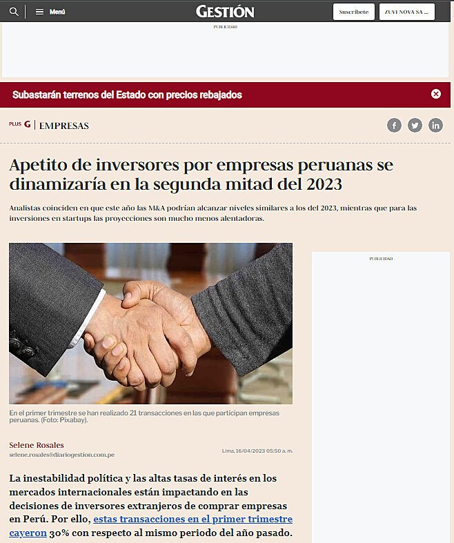 Apetito de inversores por empresas peruanas se dinamizara en la segunda mitad del 2023